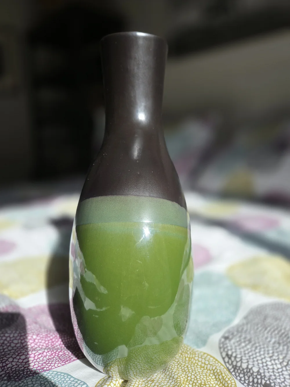 Pier 1 Two-Tone Green and Charcoal Ceramic Hole Vase